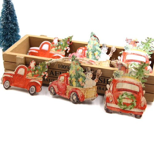 3PCS Creative Vintage Wooden Car Pendant Ornament DIY Toys Wood Crafts For Christmas Home Party Decoration Kids Gifts Supplies