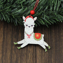 Load image into Gallery viewer, HUADODO 3Pcs Wooden Alpaca Christmas Pendants Ornaments Xmas Tree Hanging Decoration for home New year Decor kids toys