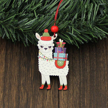 Load image into Gallery viewer, HUADODO 3Pcs Wooden Alpaca Christmas Pendants Ornaments Xmas Tree Hanging Decoration for home New year Decor kids toys