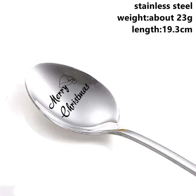 Taoup 1pc Metal Merry Christmas Spoons Xmas Party Tableware Pendants Drop Ornaments Christmas Table Decor for Home Noel Gift