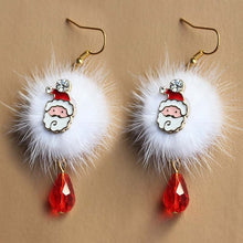 Load image into Gallery viewer, Brand New Year Gift Santa Claus Plum Deer White Velvet Ball Red Crystal Drop Earring Pendant Long Earrings For Christmas HR