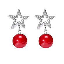Load image into Gallery viewer, Brand New Year Gift Santa Claus Plum Deer White Velvet Ball Red Crystal Drop Earring Pendant Long Earrings For Christmas HR