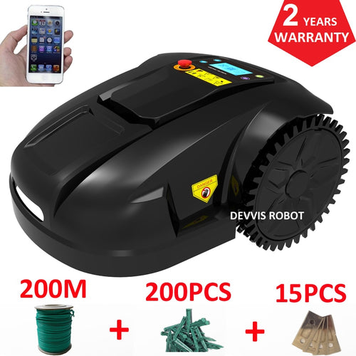 Pre-Programmed Robotic Lawn Mower with Rain Sensor and Safety Shut-Off with 200m wire+200pcs pegs+15pcs blades