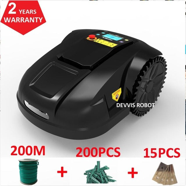 Pre-Programmed Robotic Lawn Mower with Rain Sensor and Safety Shut-Off with 200m wire+200pcs pegs+15pcs blades