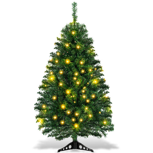 Costway 4Ft Pre-Lit Charlie Pine Artificial Christmas Tree w/ Plastic Stand & Led Lights