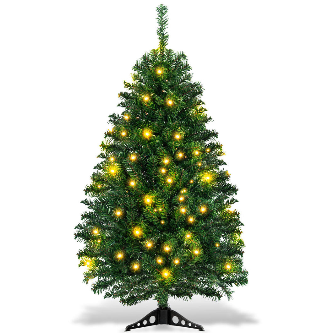 Costway 4Ft Pre-Lit Charlie Pine Artificial Christmas Tree w/ Plastic Stand & Led Lights
