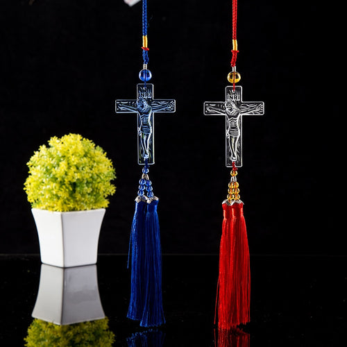 European Style Catholic Furnishing Fine Blue White Yellow 3 colors cross Jesus Christian glass home decoration ornaments