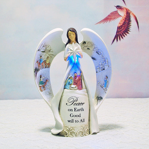 God Christian Angel Statue Holiday Gift Painted Jesus Resin Crafts Christian LED Lights Christmas Sculpture  Home Decor