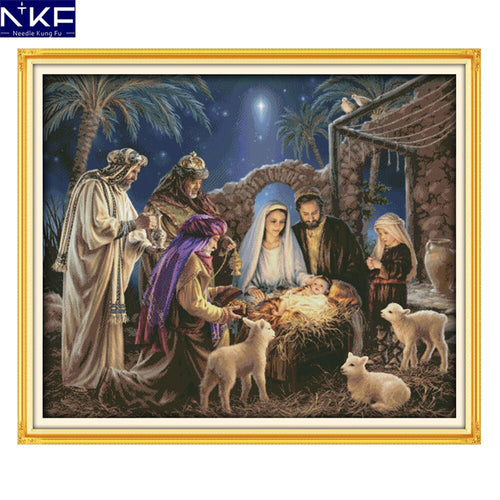 NKF The birth of baby Jesus needle craft cross stitch charts handcraft counted canvas cross stitch kit for home decoration