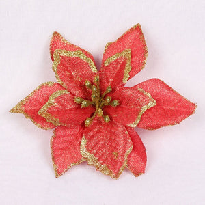 5PCS/Lot Christmas Garland 13cm Glitter DIY New Xmas Trees Ornament Wedding Decor Hot Sale Hanging Artificial Flower