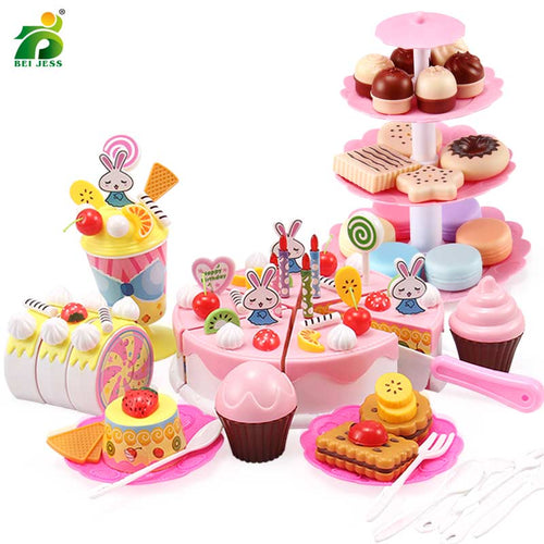 110 Pcs Girls Birthday Cake Set DIY Pretend Play Miniature cookies Food Utensils Cutting Kitchen Toy For Kids Christmas Gifts