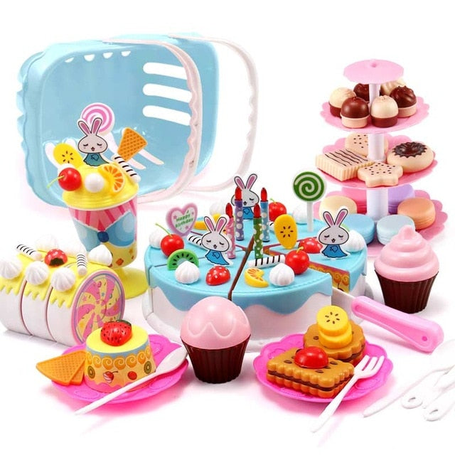110 Pcs Girls Birthday Cake Set DIY Pretend Play Miniature cookies Food Utensils Cutting Kitchen Toy For Kids Christmas Gifts