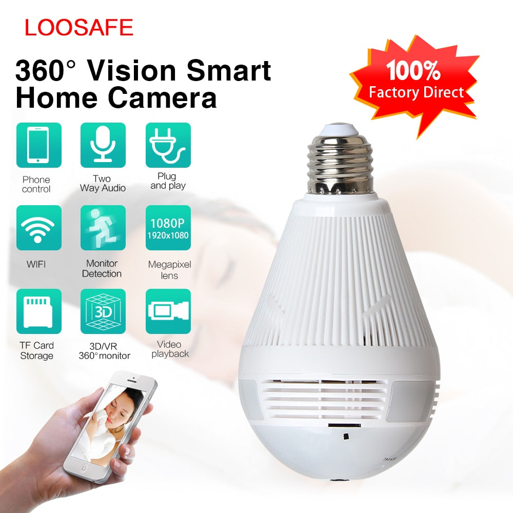 LOOSAFE 960 Wireless Panoramic Lamp Bulb wifi Home Security Camera CCTV Fisheye 360 Degree Camera HD WIFI Network Remote Monitor
