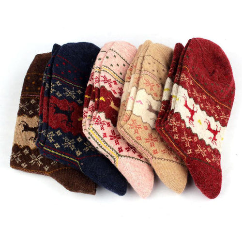 Christmas Deer Moose Design Casual Warm Winter Knit Wool Female Socks Christmas Decoration Supplies MR0022